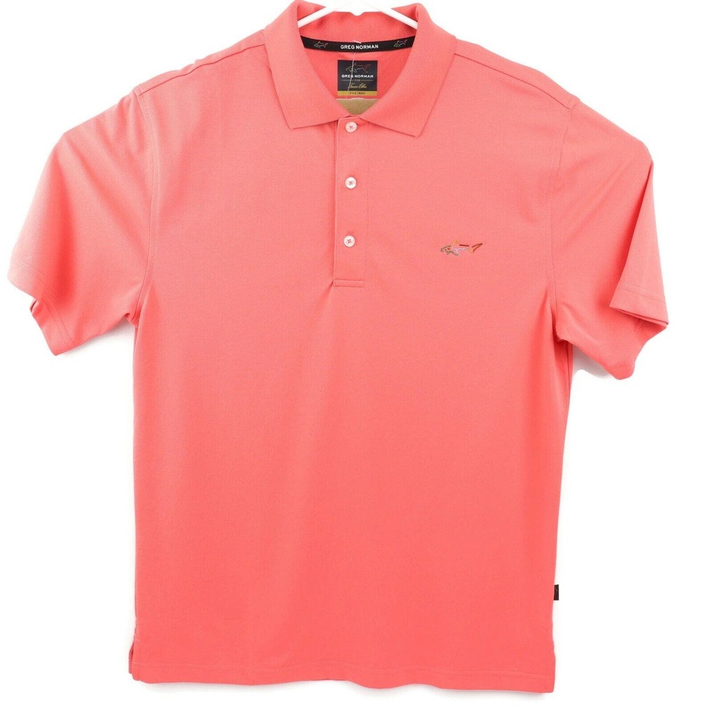 Greg Norman Mens Play Dry Polo Shirt Orange Short Sleeve Five Iron Golf S New